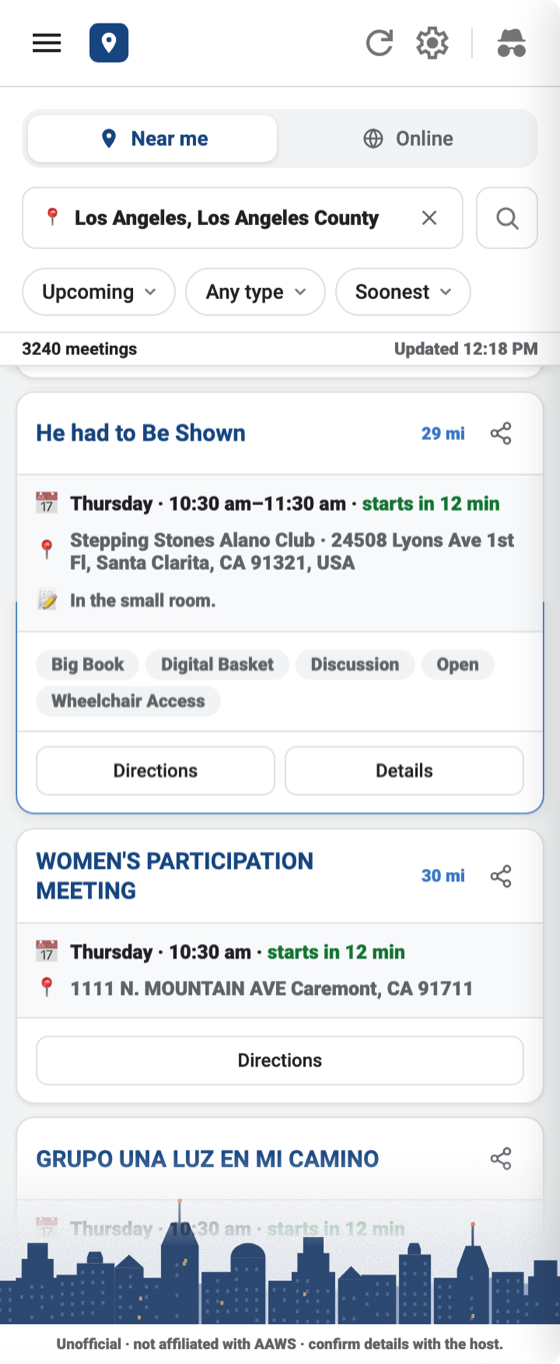 Meeting Sidebar side panel showing nearby meetings